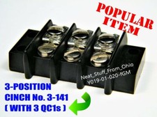 CINCH 3-POSITION TERMINAL STRIP / ELECTRICAL CONNECTOR No. 3-141 WITH 3 QC1s