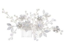 Women Silver Crystal Hair Side Comb Flower Leaves Pearl Bridal Wedding Headpiece
