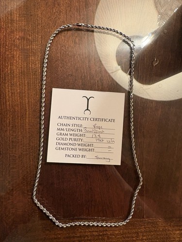 Jacoje 14K Solid White Gold 3mm 22” Diamond Cut Rope Chain Necklace 17.9 Grams
