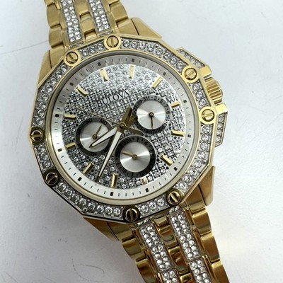 Bulova Octava Gold-Tone Pave Dial Crystal Watch 41mm 98C126 (WMP018048)