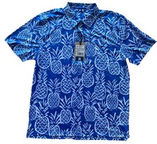 Chubbies Men's The Thigh Napple Performance Polo Shirt-Blue Pineapple-Medium-New