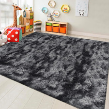 Black Grey Tie-Dyed Rug for Living Room 8X10 Fluffy Area Rug Mat Bedside Throw R