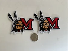 (2) Miami of Ohio Redskins Redhawk vintage iron on embroidered patches patch lot