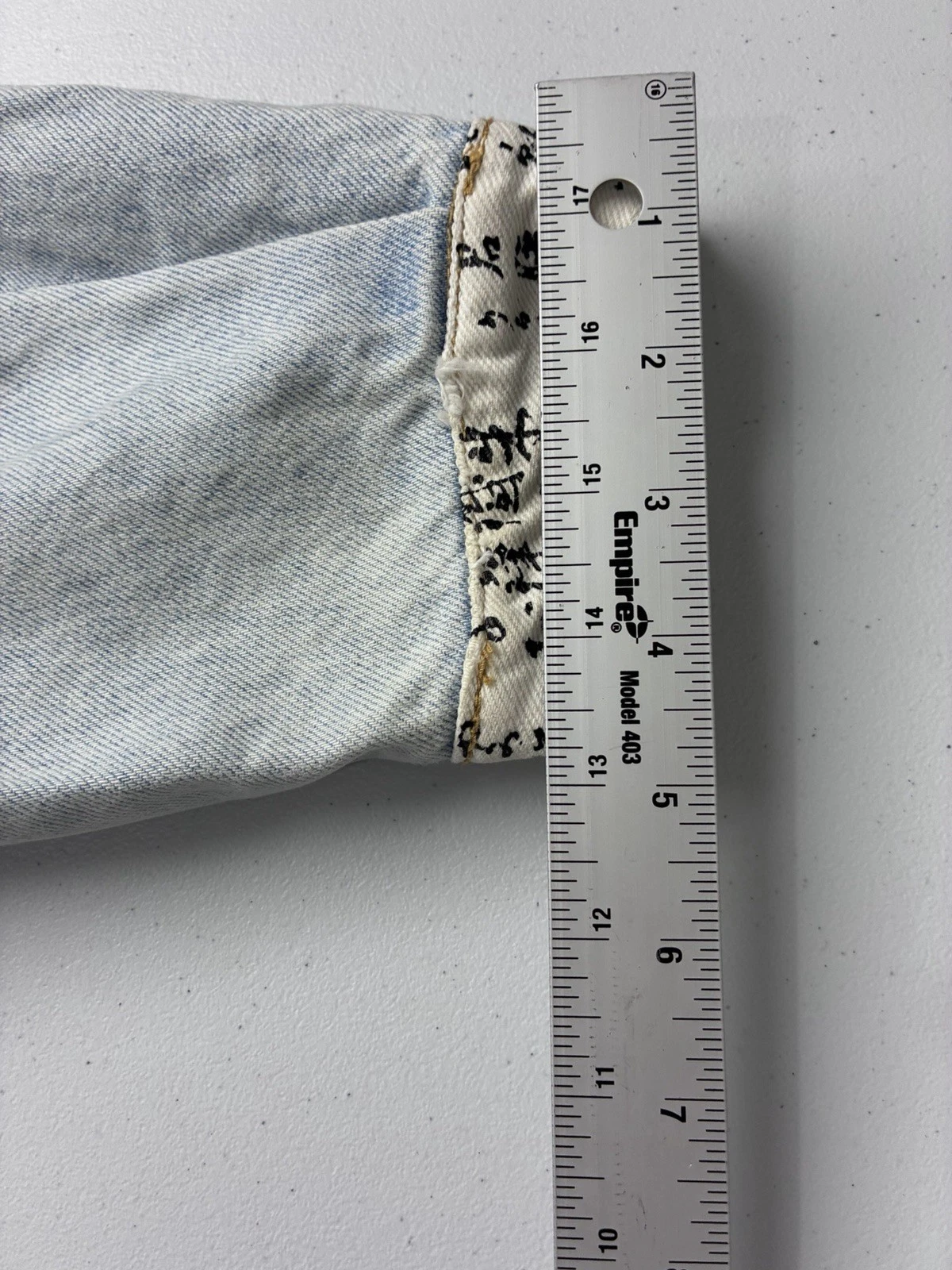 VTG Slick Jeans Trucker Jacket Mens Medium Kanji Graphic Streetwear 80s AOP - product detail image 15