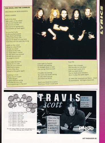 IRON MAIDEN THE ANGEL AND GAMBLER LYRICS-VINTAGE 1999 MAGAZINE PINUP CLIPPING