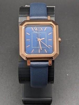 Armani Exchange Watch AX5722 Damen Uhr Analog Quarz Leder Edelstahl 27 mm Blau 