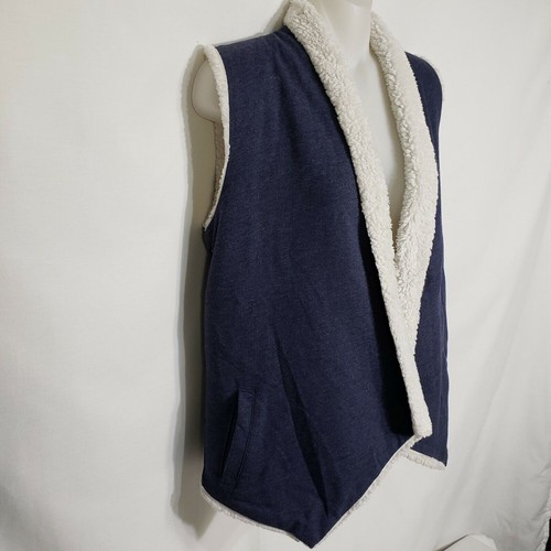 Mudd Girls Vest Size 16 Blue Faux Fur Lined Open Front Cardigan Pockets - Picture 4 of 9