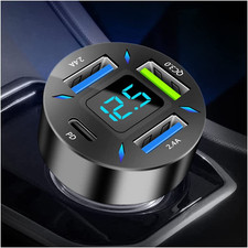 Car Charger 66W Super Fast Charging with USB PD&QC 3.0(Voltmeter&Led Lights) Uni