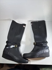 Hunter Andora Wedge Waterproof Natural Rubber Black Tall Rain Boots Size 8