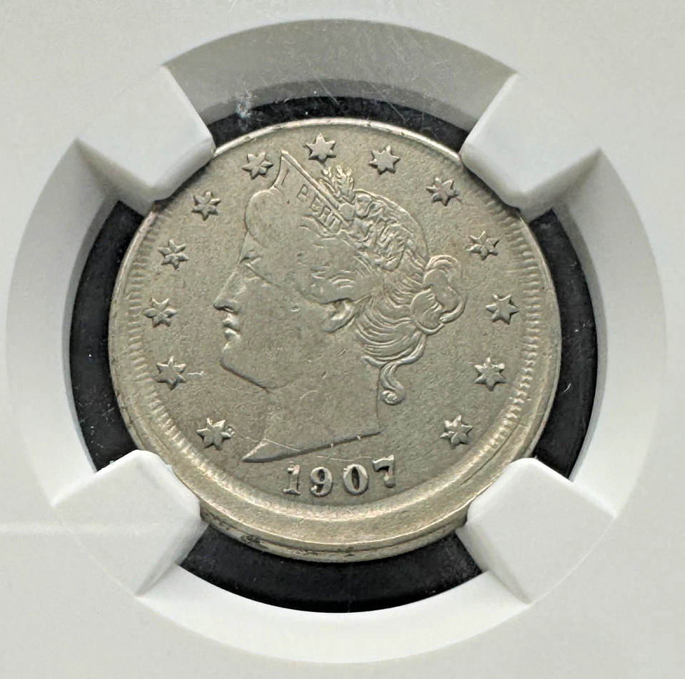 MINT ERROR 1907 LIBERTY "V" NICKEL BROADSTRUCK ERROR NGC VF DETAILS - Image 2 of 4