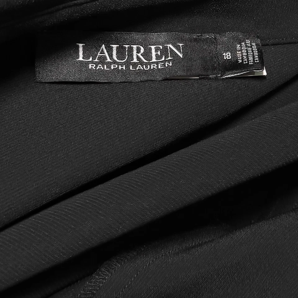 Ralph Lauren Black Label Women's Dress 18 Black V-Neck Gold Buckle Midi Classic - Image 3 of 4