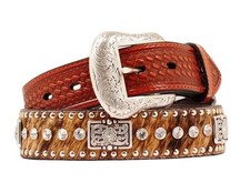 Nocona Western Belt Mens Leather Rhinestones Hair Brown N2442302