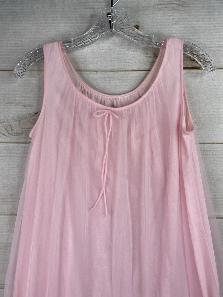 Miss Elaine Vtg 60s Nightgown Chemise Sheer Daisy Lace Trim Lingerie Peignoir - Image 2 of 4