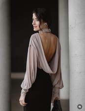 ZARA NWT WOMAN SS25 GEORGETTE BACK BODYSUIT BEIGE-PINK  4772/115