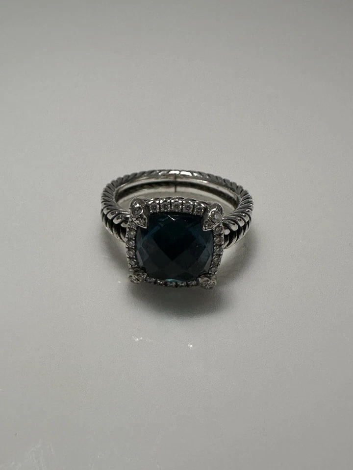 David Yurman Sterling Silver Ring Hampton Blue Topaz And Diamonds Size 5 - Image 3 of 4