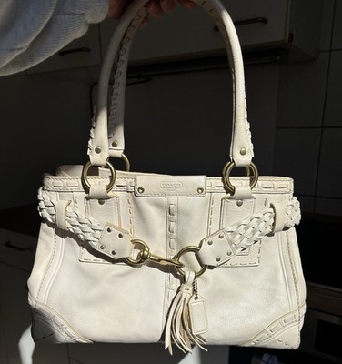 white Coach Hamptons Braided Carryall / Satchel bag