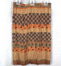 Vintage Artsy Skirt Womens 8 Earthtone Flowers Fringe Southwestern Indian Hippie