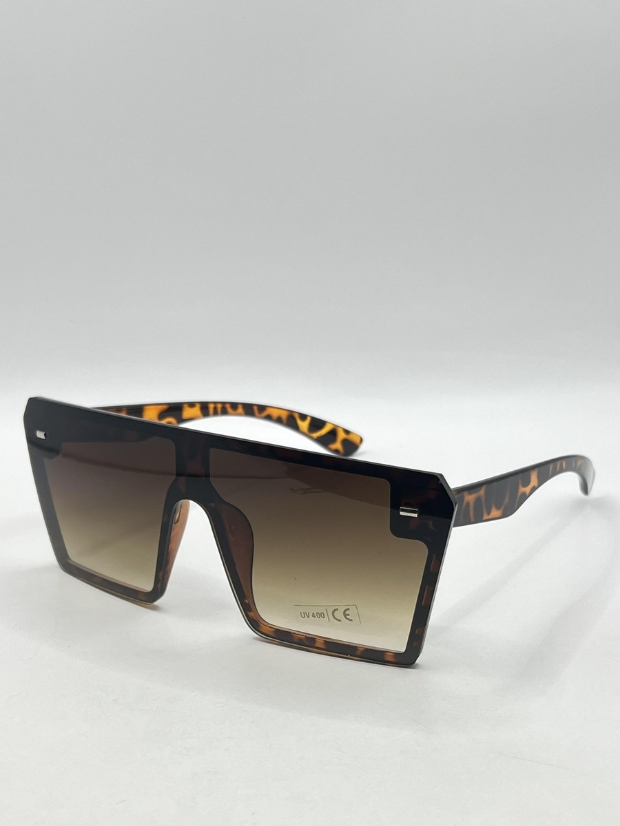 Oversized Shield Sunglasses Unisex UV400 Tortoise Retro  display picture 1