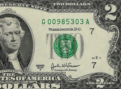 2003a $2 Federal Reserve Note Two Dollar Bill Uncirculated Chicago District