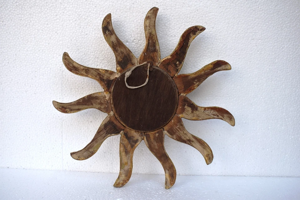 Винтажное золотистое выпуклое зеркало позолоченное деревянное настенное зеркало середины века декоративное зеркало - Изображение 2 из 4