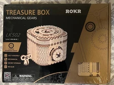 Sealed NIB ROKR 3D Wood Puzzle kit mechanical treasure box with combination lock
