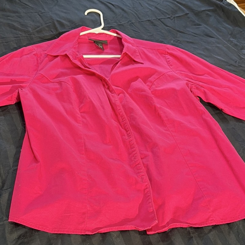 Lane Bryant Women's 20 Plus Pink Solid Collared 3/4 Sleeve Button Blouse