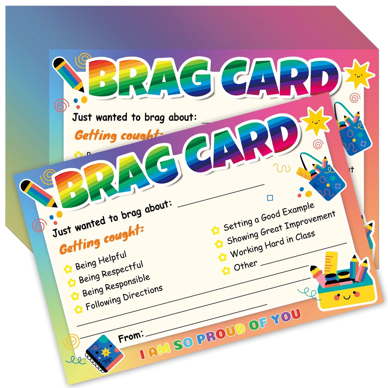 50 Pcs Brag Cards Teacher Mail Notes Postcards Parents Classroom Incentives