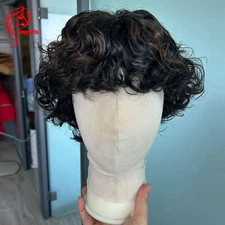 Highlight Human Hair Wear And Go Scalp Top Full Machine Made Men Wigs With Bangs