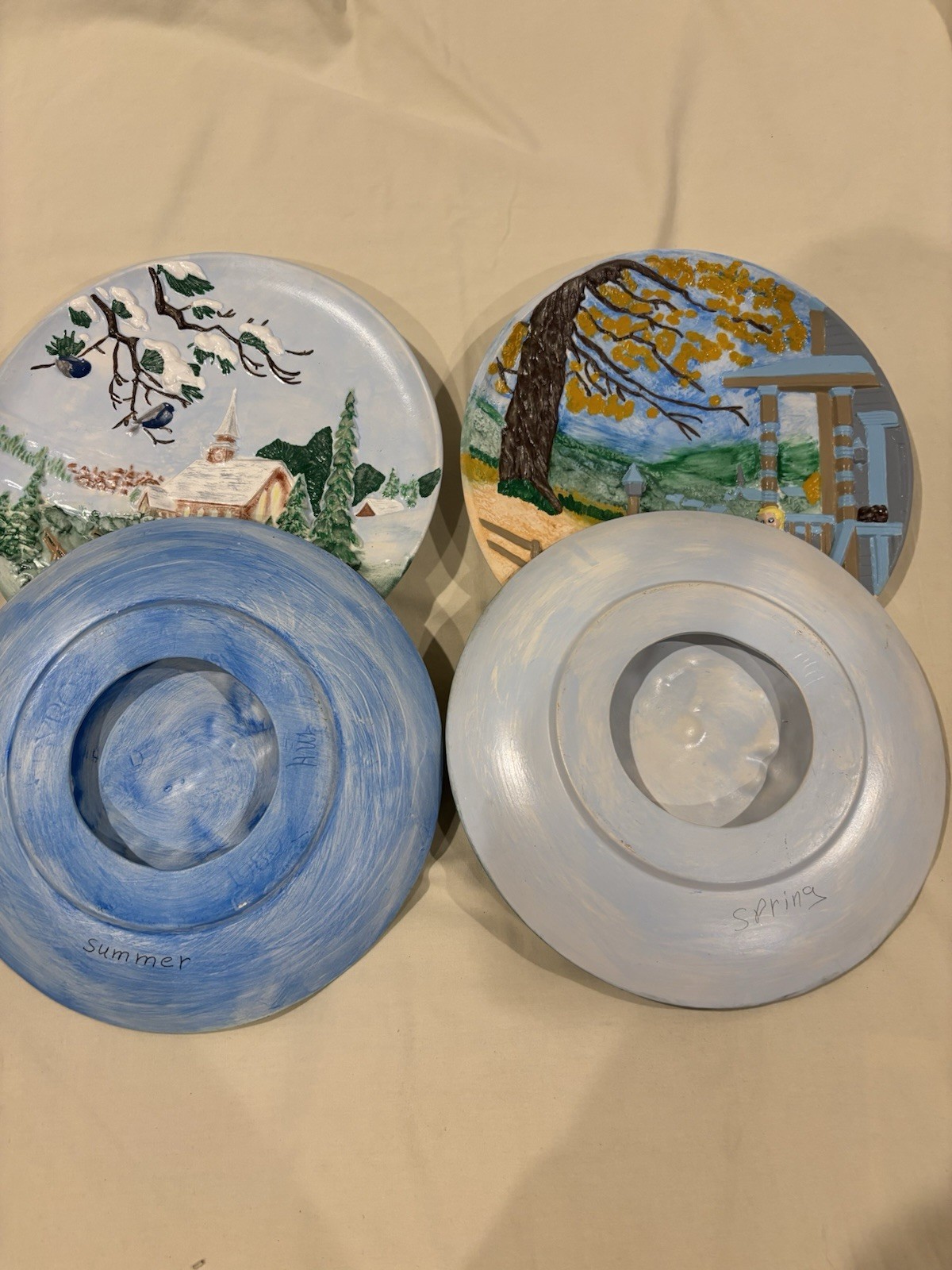 Vintage 4 Season Plates 1980 Byron Molds Hand Painted 3D Farmhouse Americana(4)