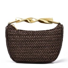 Mini Straw Clutch Purses for Women Designer Evening Handbag Woven Coffee