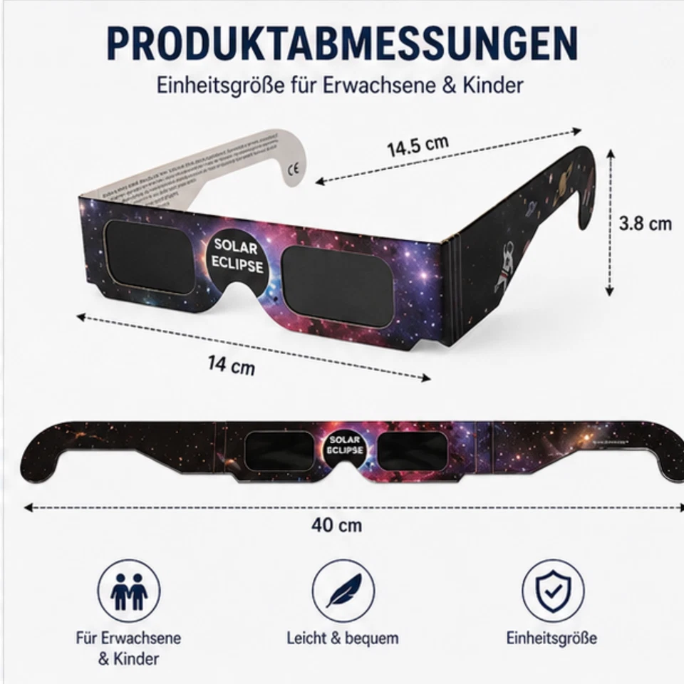 10 Stück Sonderangebot Sonnenfinsternis Brille CE ISOzertifiziert Sicher Sonnens - Bild 3 von 4
