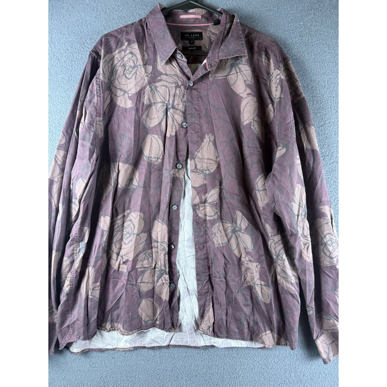 Ted Baker London Long Sleeve lyocel maroon Floral Shirt Size 7