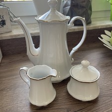 Mitterteich Bavaria 3 tlg. Set Kaffeekanne Sahnekännchen Zuckerdose Goldrand