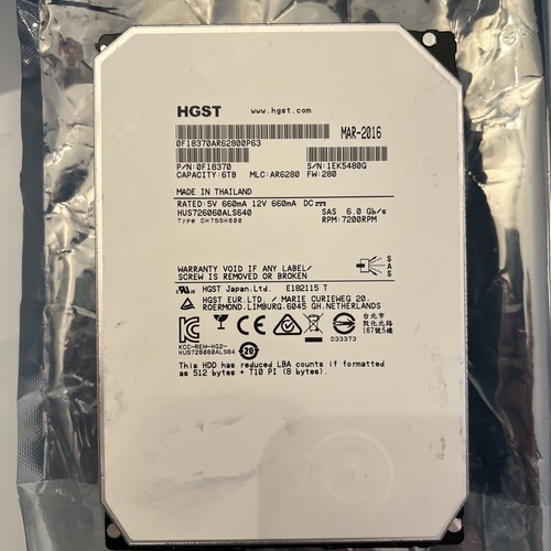 HGST Ultrastar He6 HUS726060ALS640 6TB 7200RPM SAS2 6Gbps 64MB 512 3.5" 0F18370 - Afbeelding 3 van 15