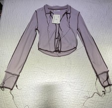 Peppermayo Women s Purple Rib Knit Collared L...