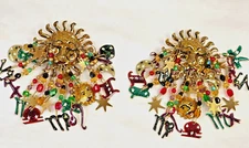 LUNCH AT THE RITZ Crystal Enamel Zodiac Celestial Astrology Sun Earrings  1989