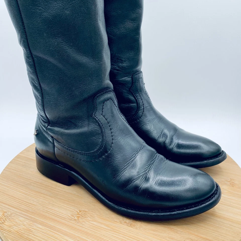 H.S. Trask Riding Boots Womens 6 Black Leather Knee High Western - Image 2 of 4