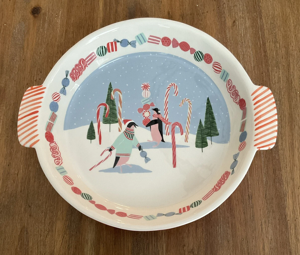 Anthropologie George & Viv Very Merry Pie Dish 10.5 in Whimsical Holiday