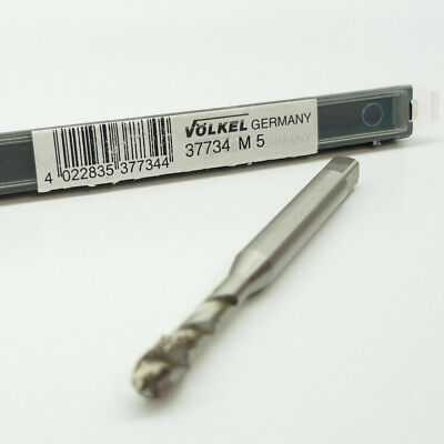 Volkel M5 x0.8 HSS-E ISO2 37734 Spiral Flut Machine Taps DIN 371 Form C 35°RSP