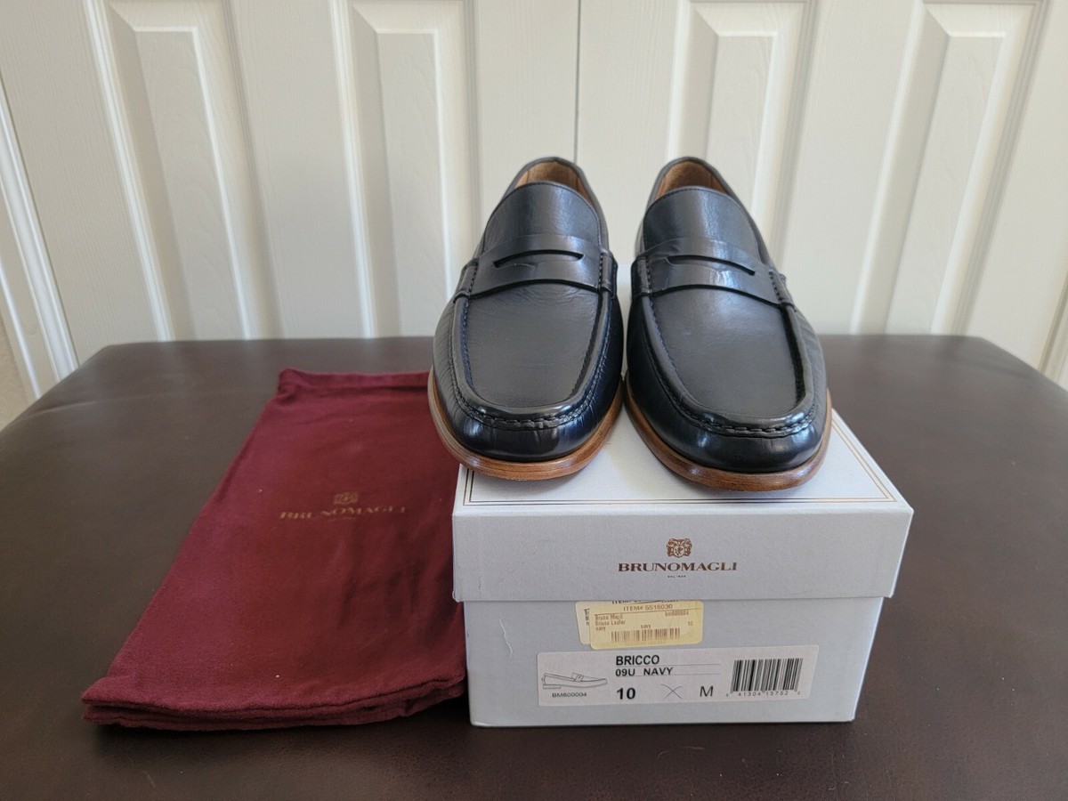 NEW BRUNO MAGLI BRICCO SLIP ON SHOES NAVY LOAFER LEATHER 