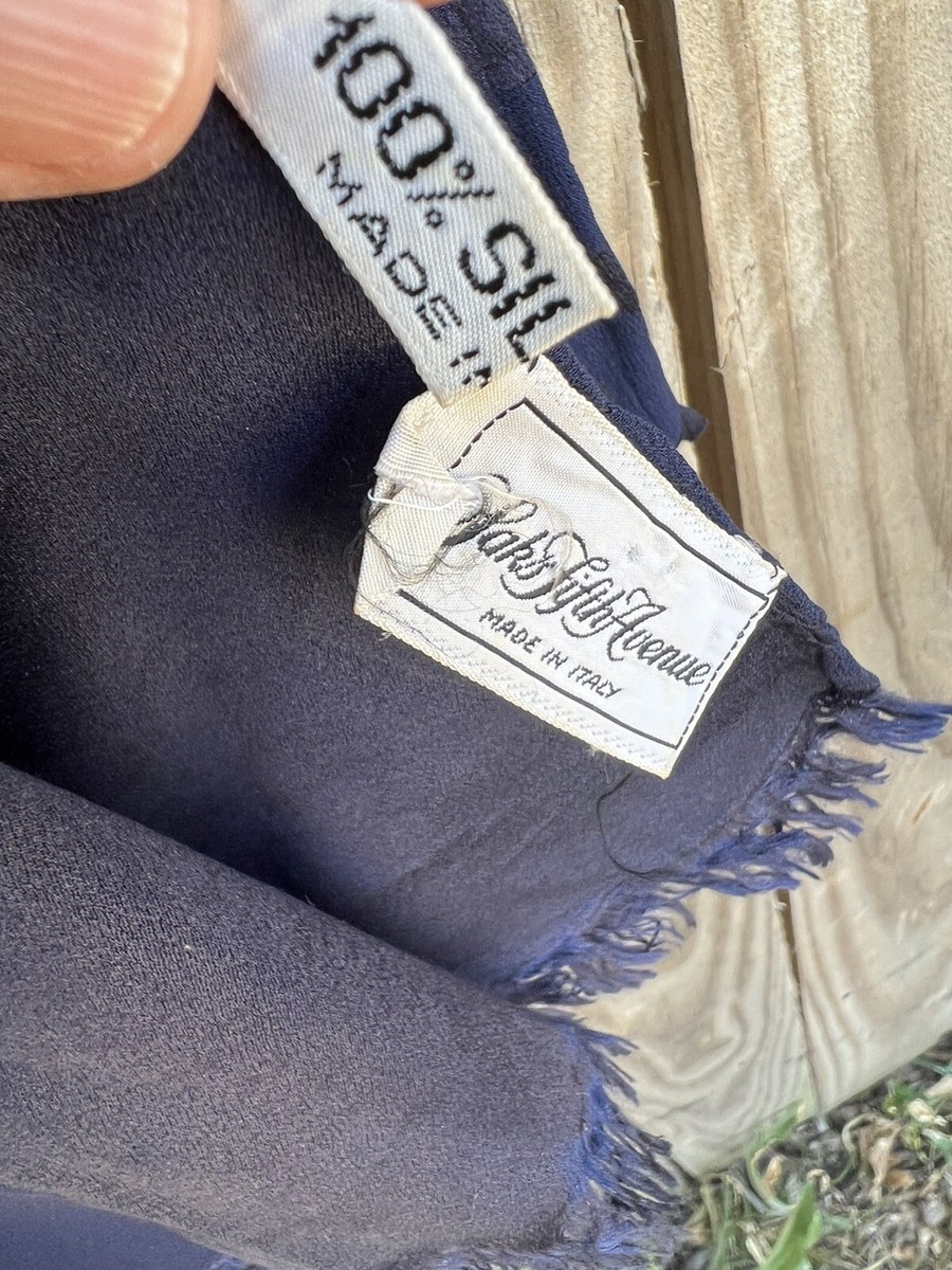 Saks Fifth Avenue Ladies Silk Scarf Head Wrap Navy Blue w/ Polka