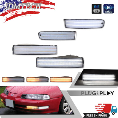4PCS COMBO LED Clear Bumper Marker Turn Signal Light For 1992-1996 Honda Prelude
