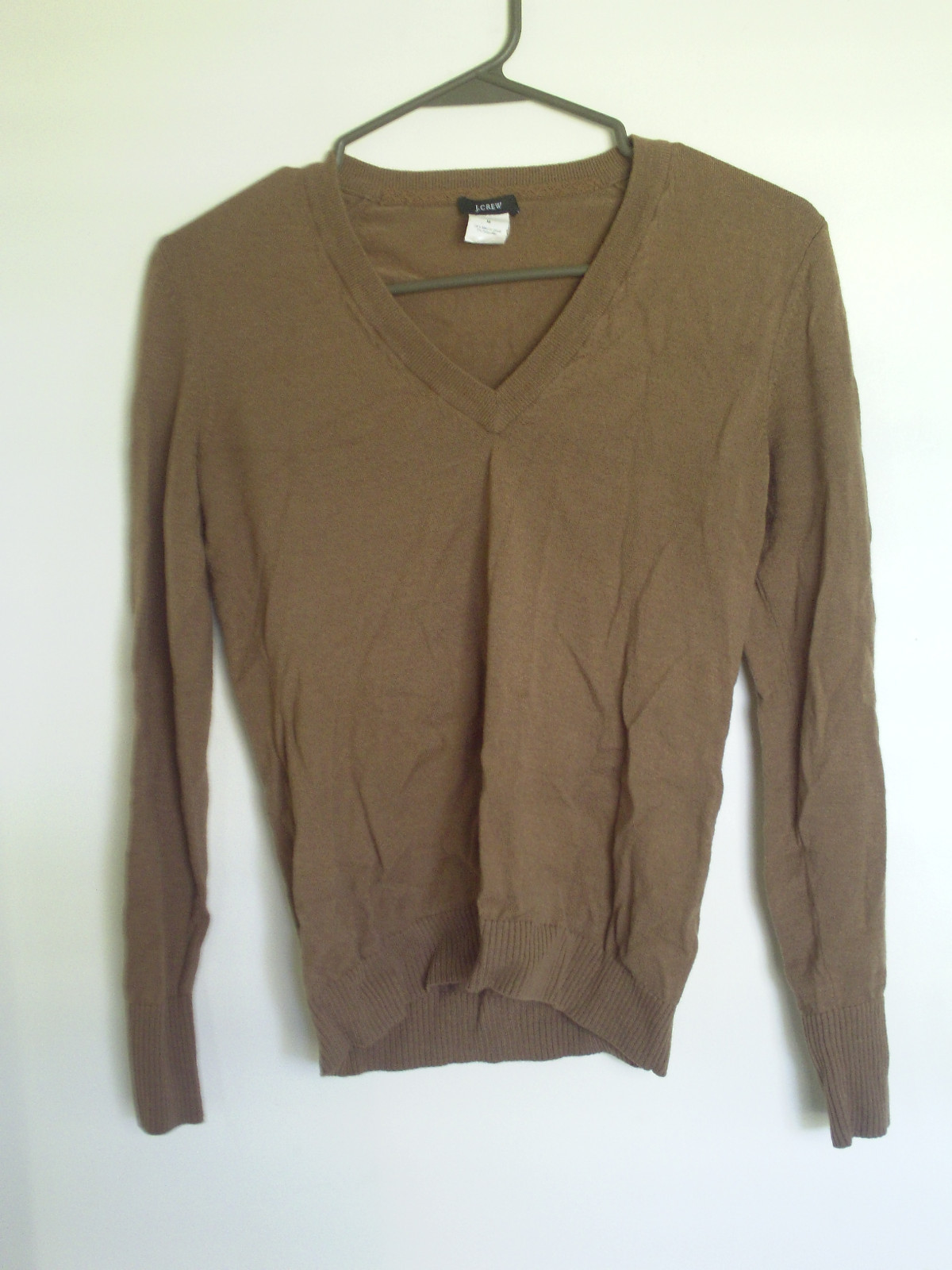 J CREW  Brown Basic V neck Wool Blend  Sweater- S… - image 1
