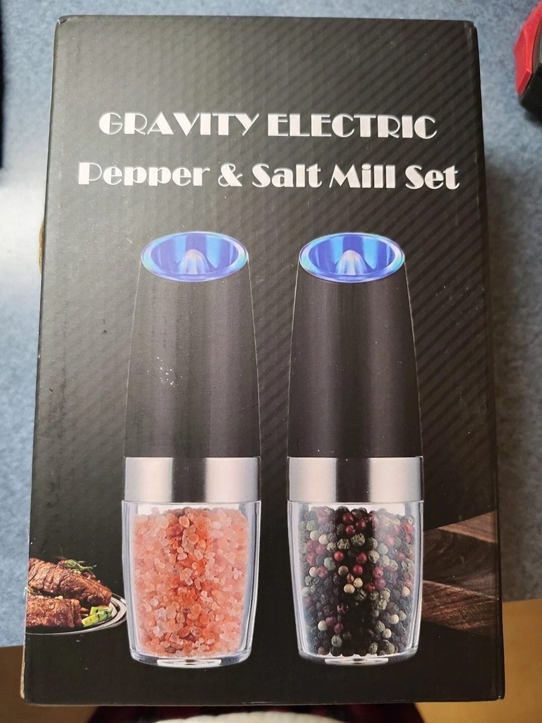 Gravity Electric Salt Pepper Grinder LED Light, Adjustable Coarseness Stainless