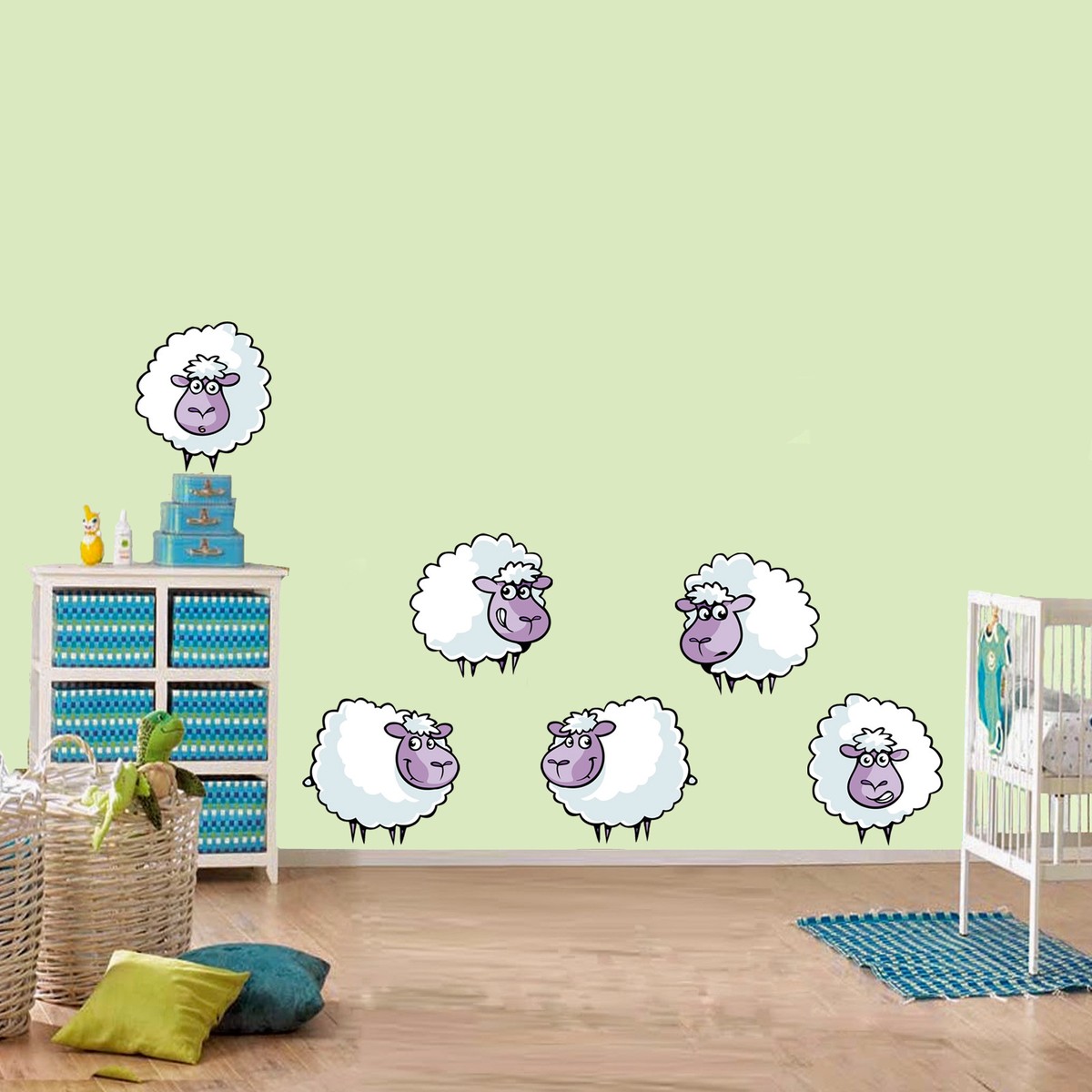 Pecorelle pecore adesivi murali sheep group cartoon wal sticker