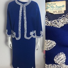 Vtg 60s Embellished W/ Beaded Bows 3 Pc Knit Suit