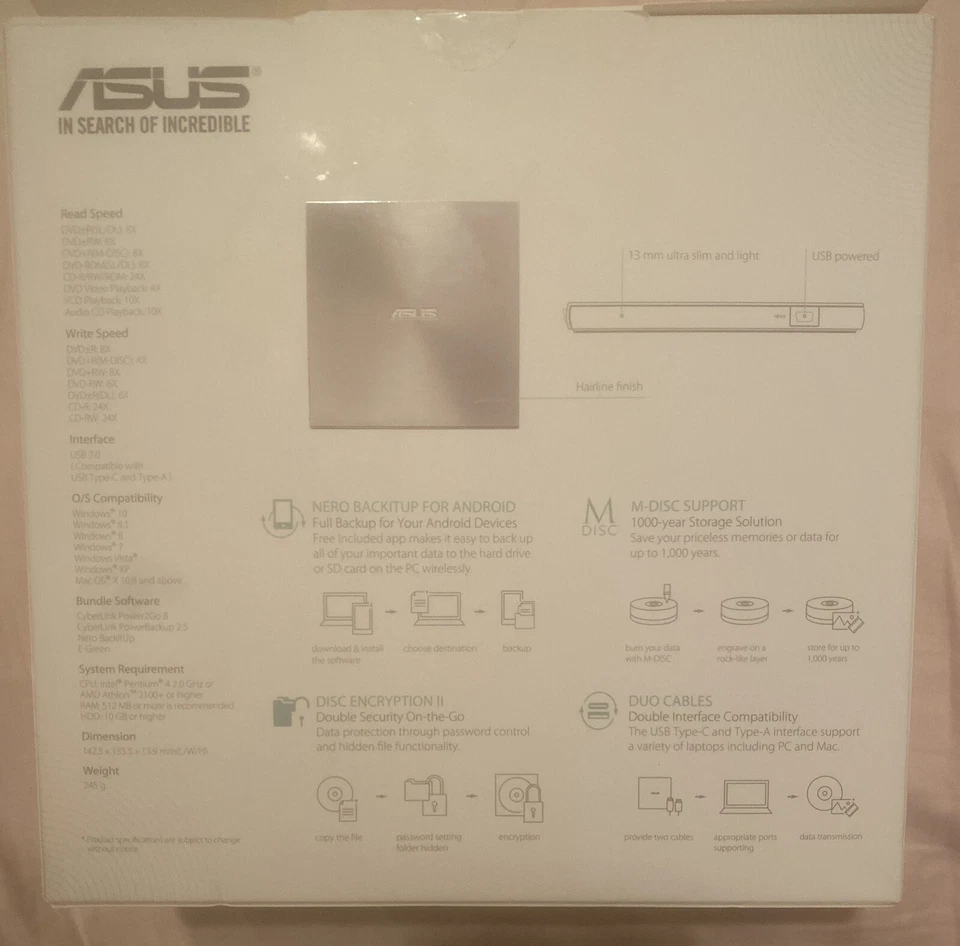 Grabadora de DVD externa ultra delgada Asus SDRW-08U7M-U Foto 3 de 3