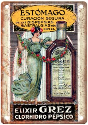 Elixir Grez, Clorhidro Pépsico, c 1890s Liquor Poster Retro Look Sign E859
