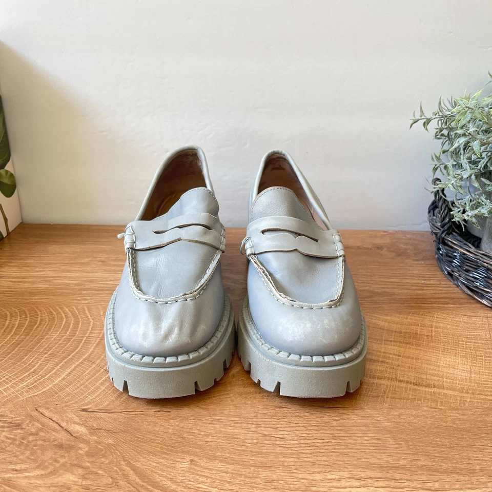 Free People Lyra Zapatos Mujer 37/7 Gris Cuero Suela Sin Cordones Mocasines Foto 4 de 4