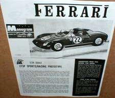 1964 Monogram Ferrari 275P Slot Car Racer 1/24 Instruction Sheet PHOTO COPY ONLY